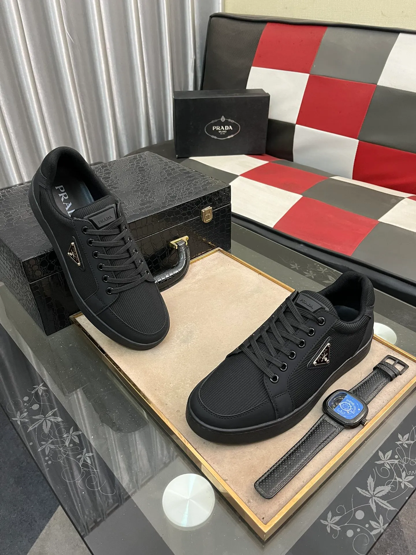 Men's shoes 💰420⌚️⌚️【PRADA】Prada - High-end quality casual sports shoes - Upper: calf leather shoe body with branded metal fasteners, - Inner lining: breathable leather lining - Outsole: ultra-light TPU foam·rubber; molded outsole -Super high quality control·Fine workmanship: highlighted (high-end·luxury·grade) -Size: 38-443️⃣Colors available